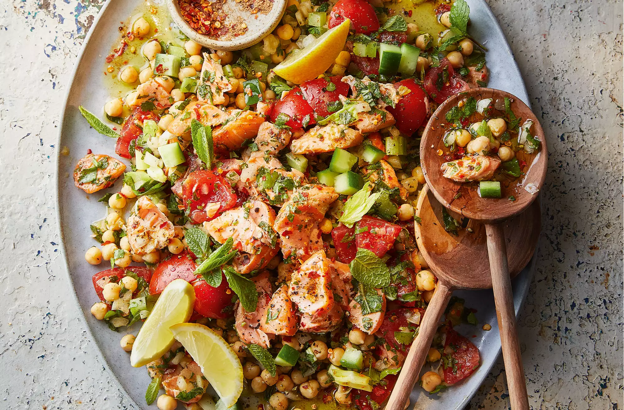 Hot smoked salmon & chickpea chopped salad