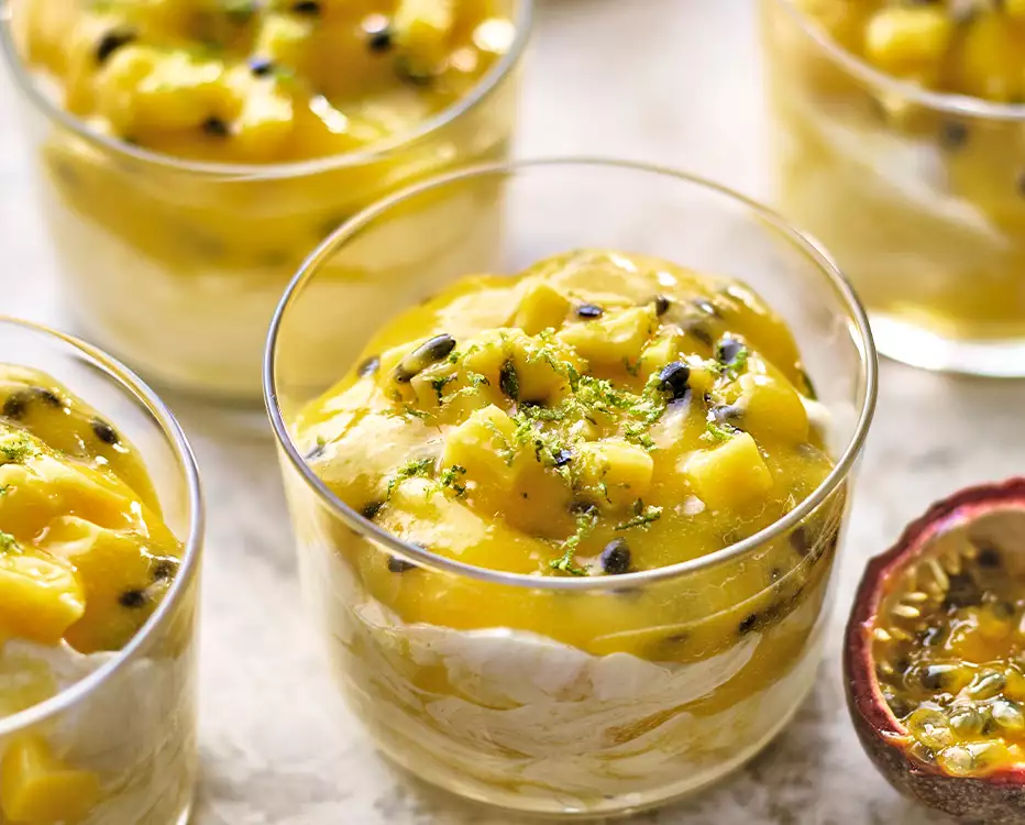 Mango mousse with passion fruit