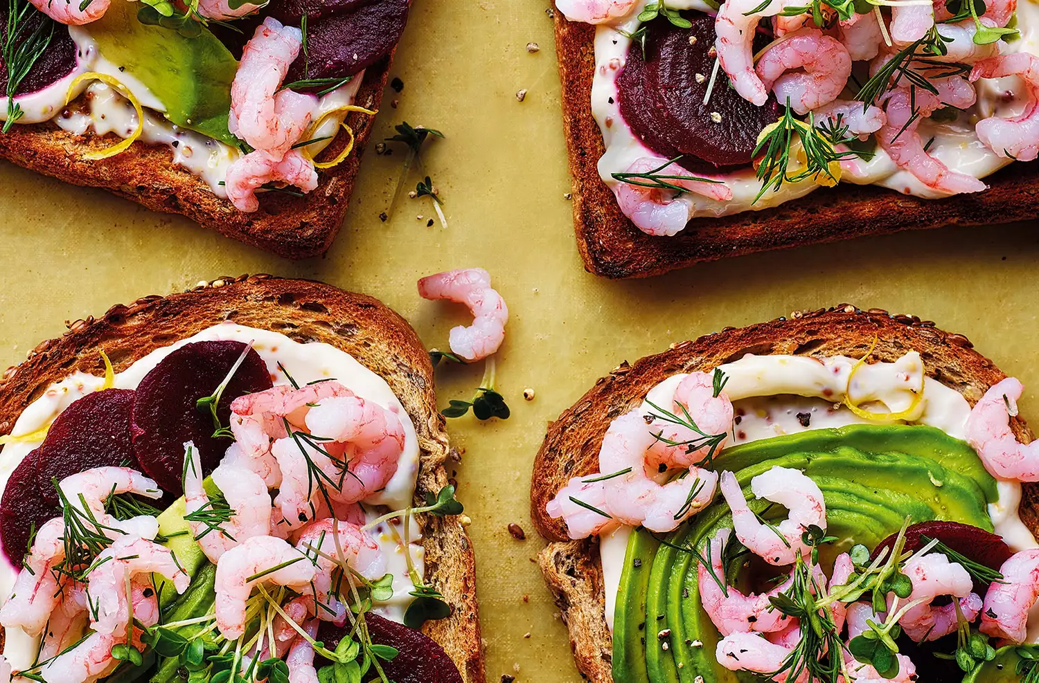 Prawn & beetroot toasts