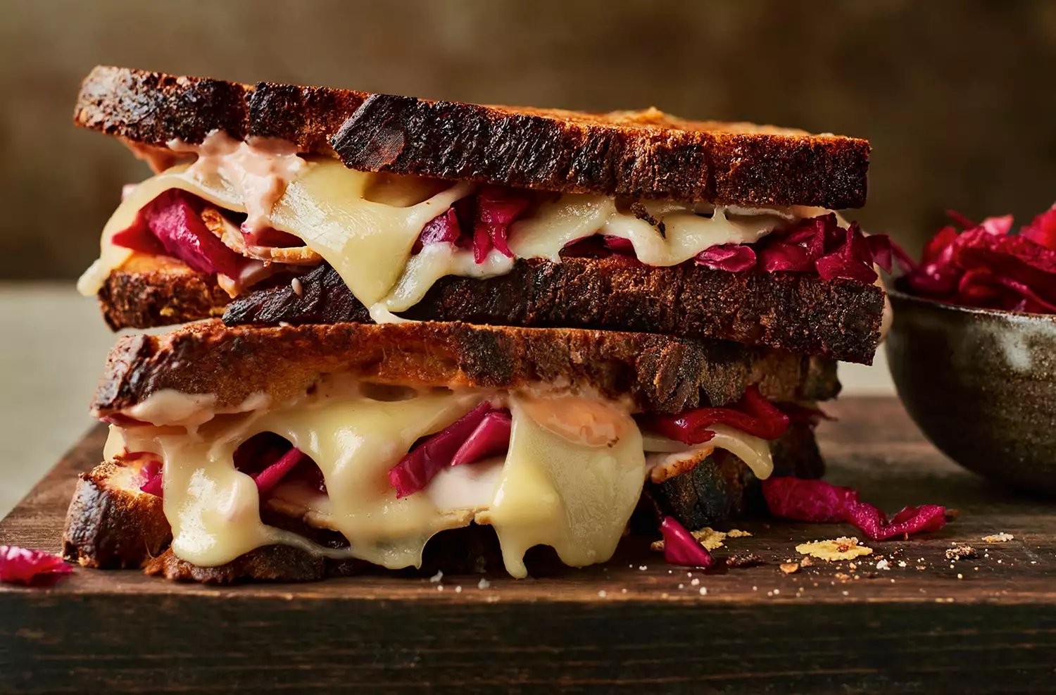 Chicken, Swiss cheese & red cabbage toasties