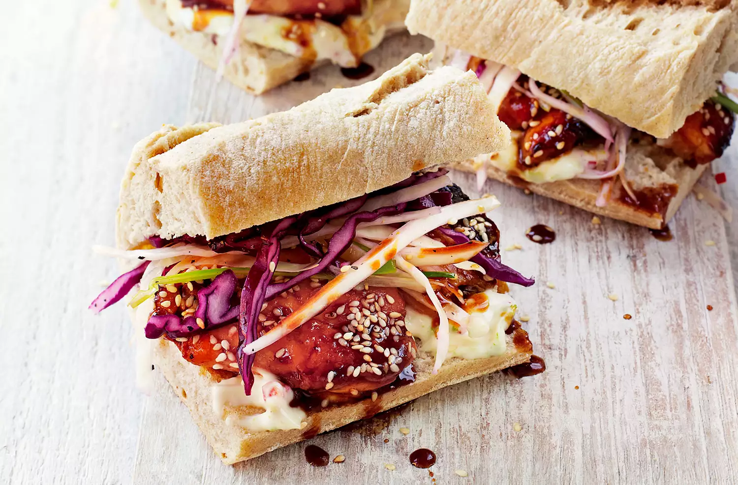 Teriyaki chicken sandwiches with sesame slaw