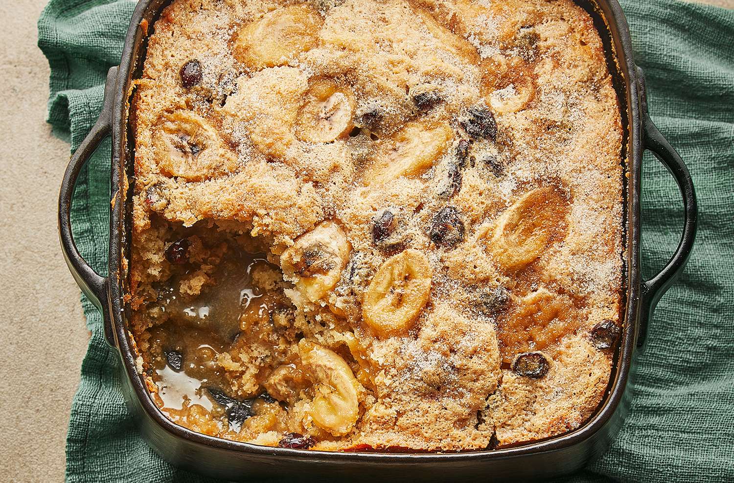 Self-saucing banana, fruit & butterscotch pudding