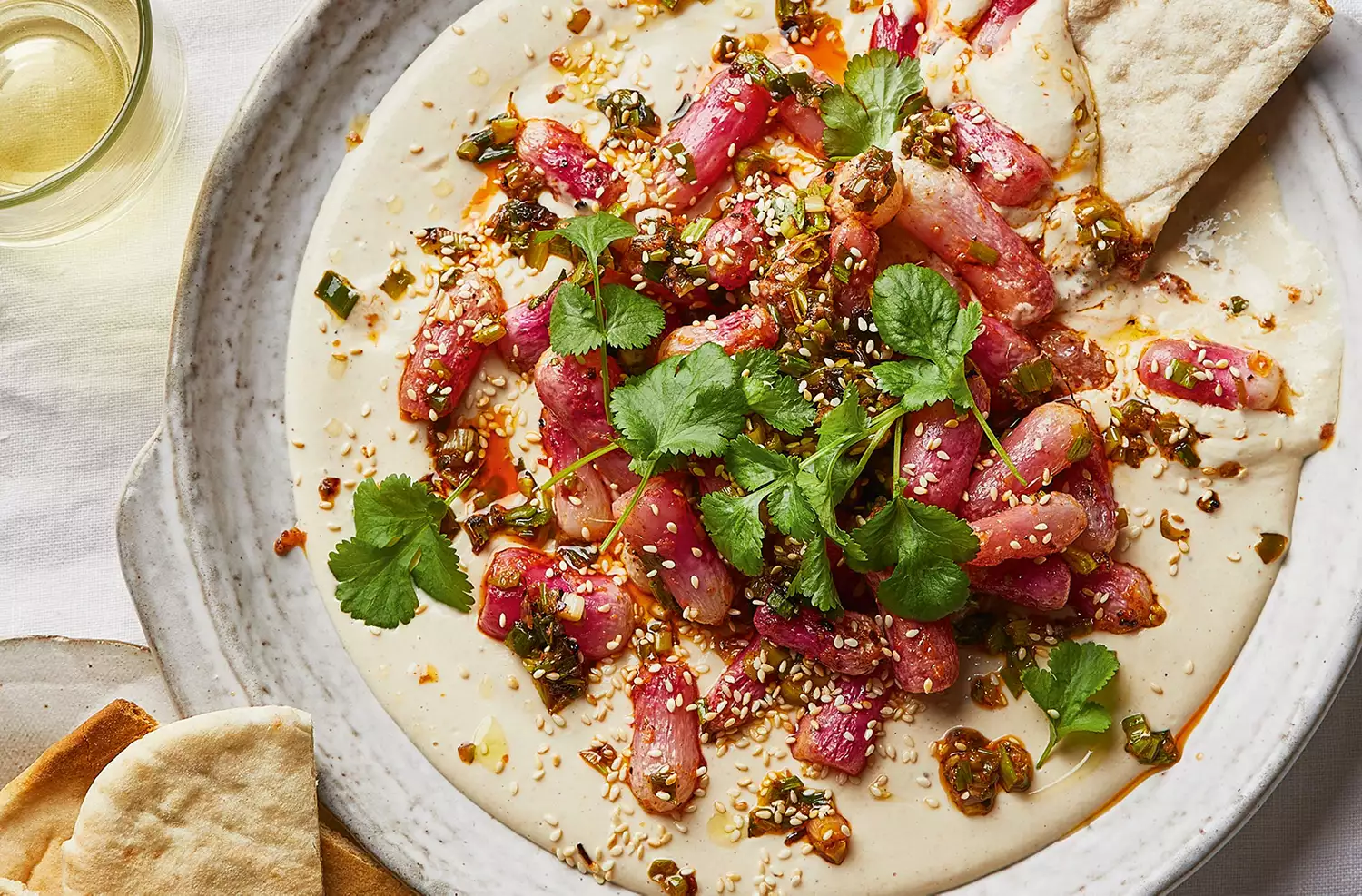 Roasted radishes on whipped tahini