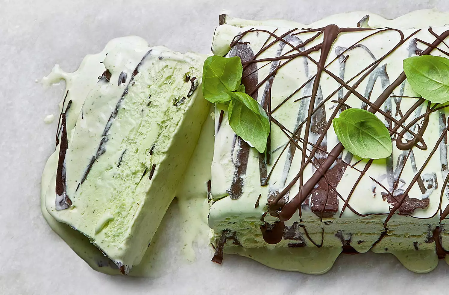 Chocolate & basil ice cream slice