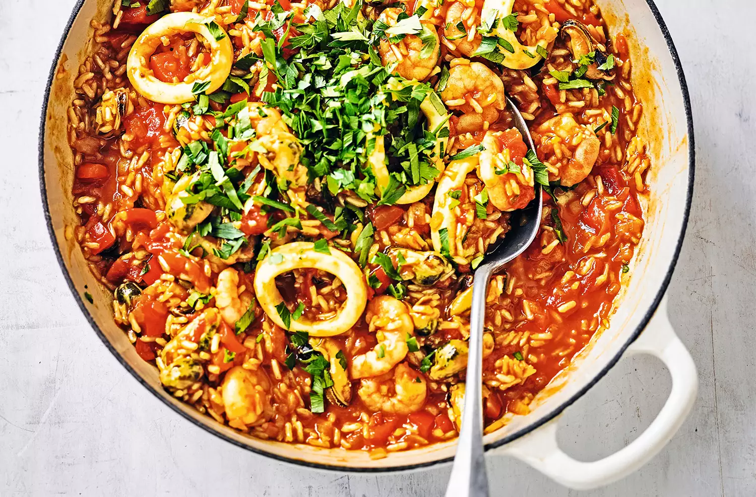 Summer seafood paella