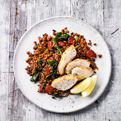 Chicken, chorizo & smoky Spanish grain & rice salad