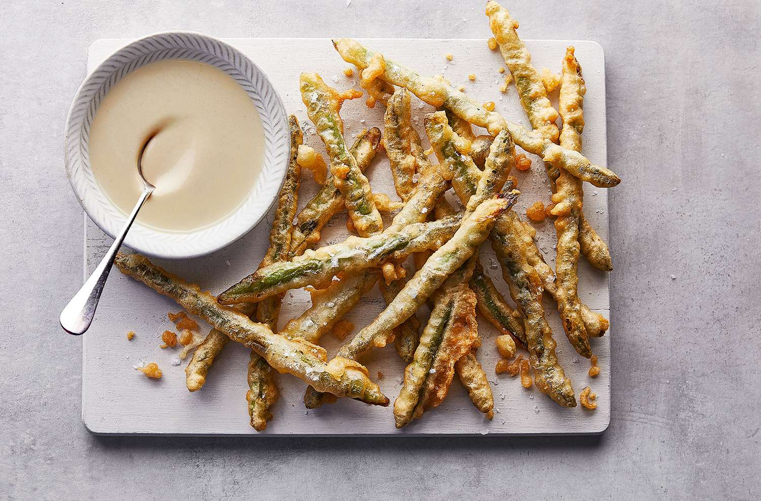 Asparagus tempura with bagna cauda