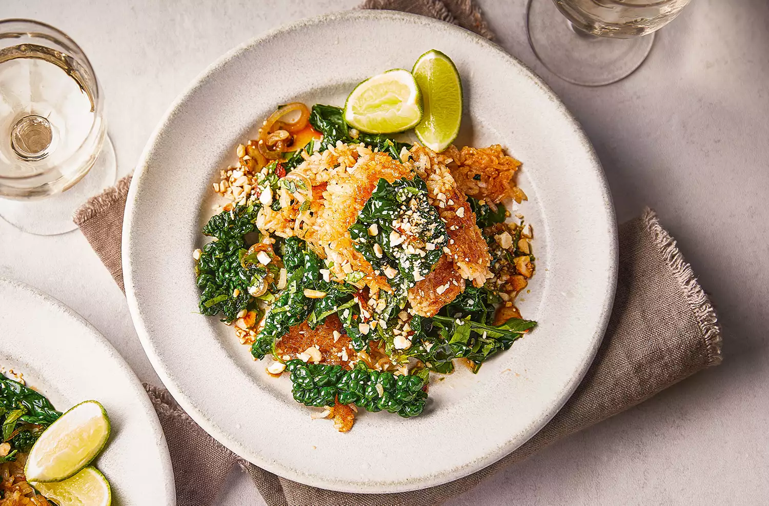 Crispy rice, cashew & cavolo nero salad