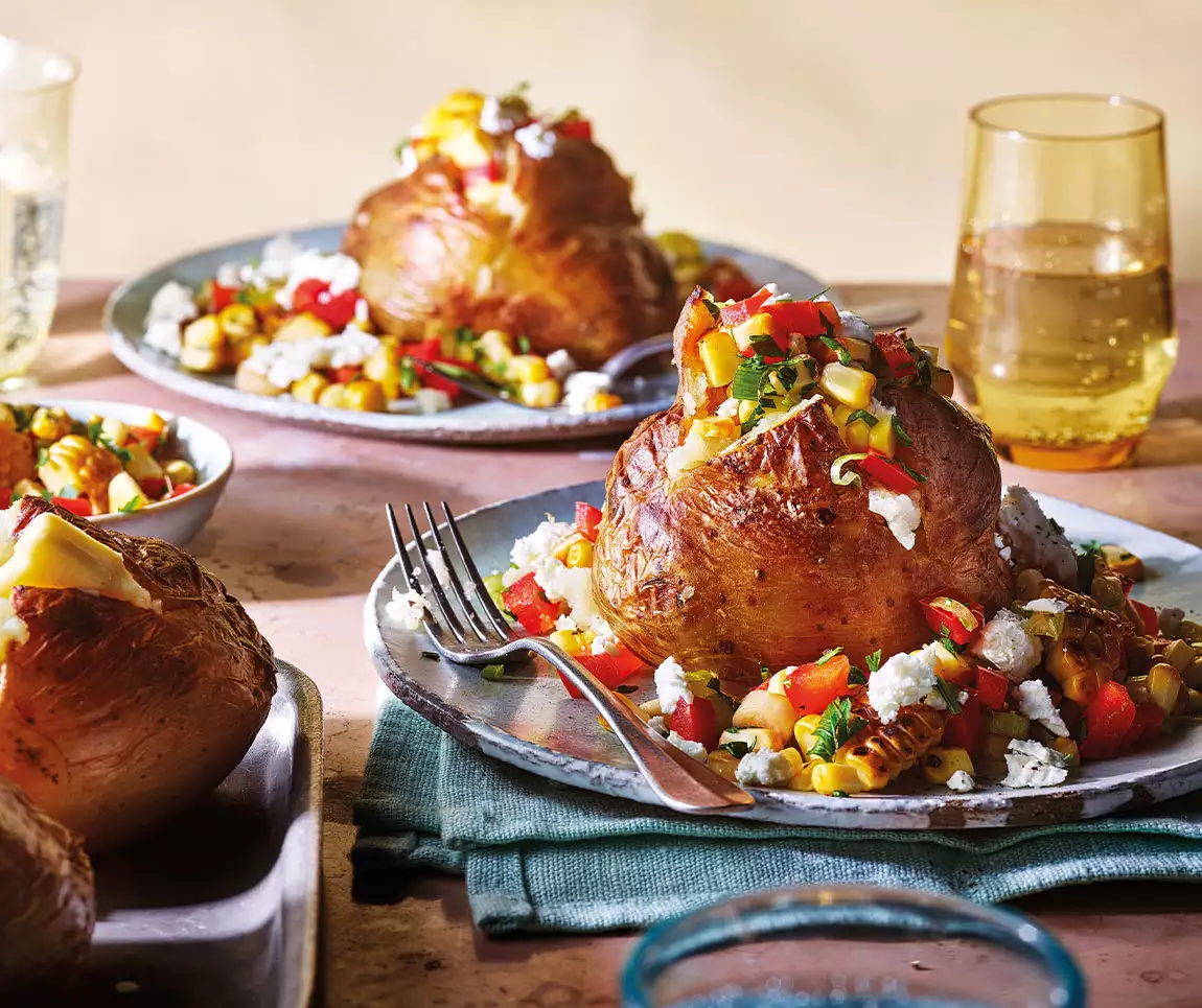 Baked jackets with feta salad