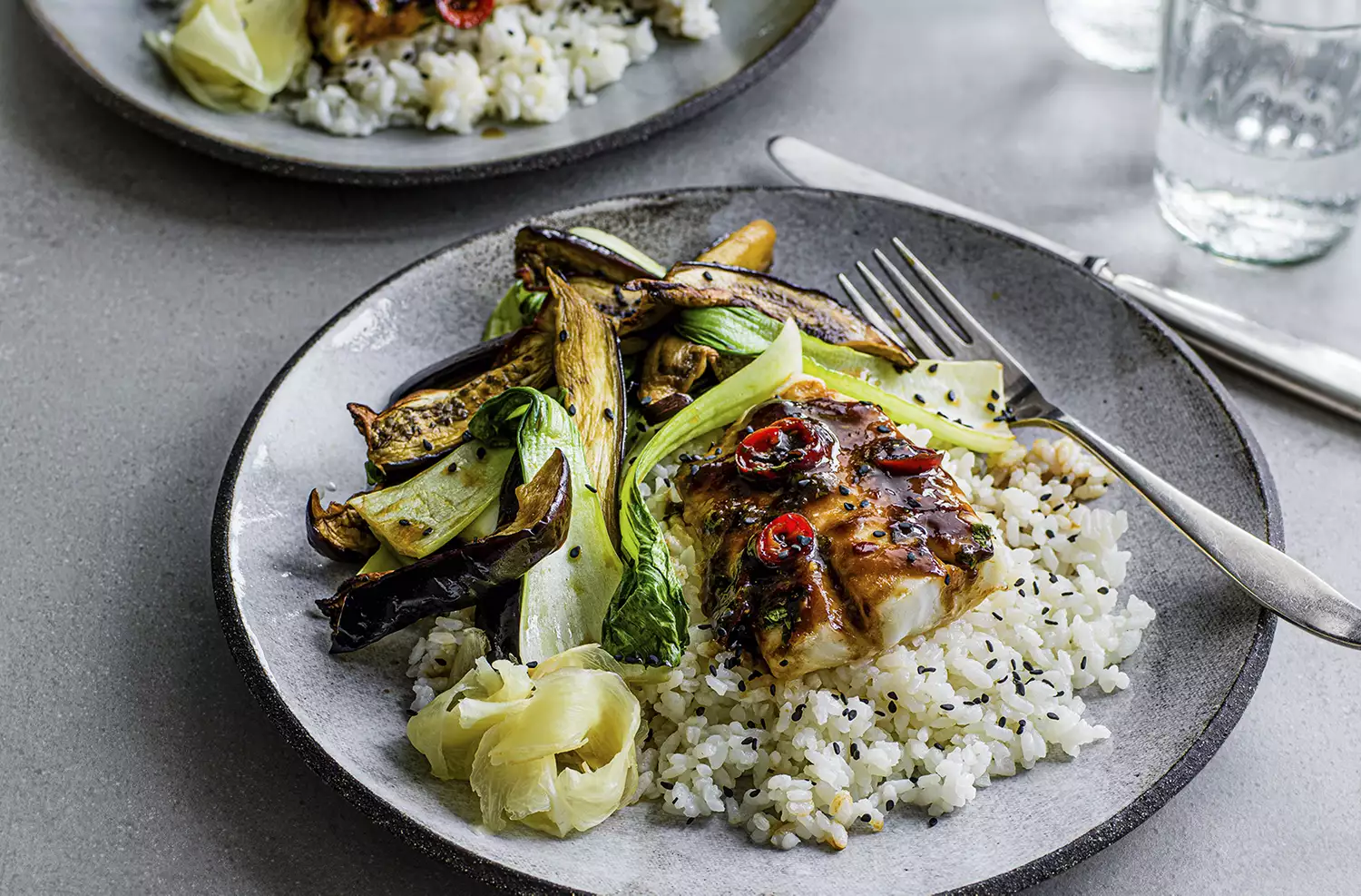 Miso cod with soy-dressed veg